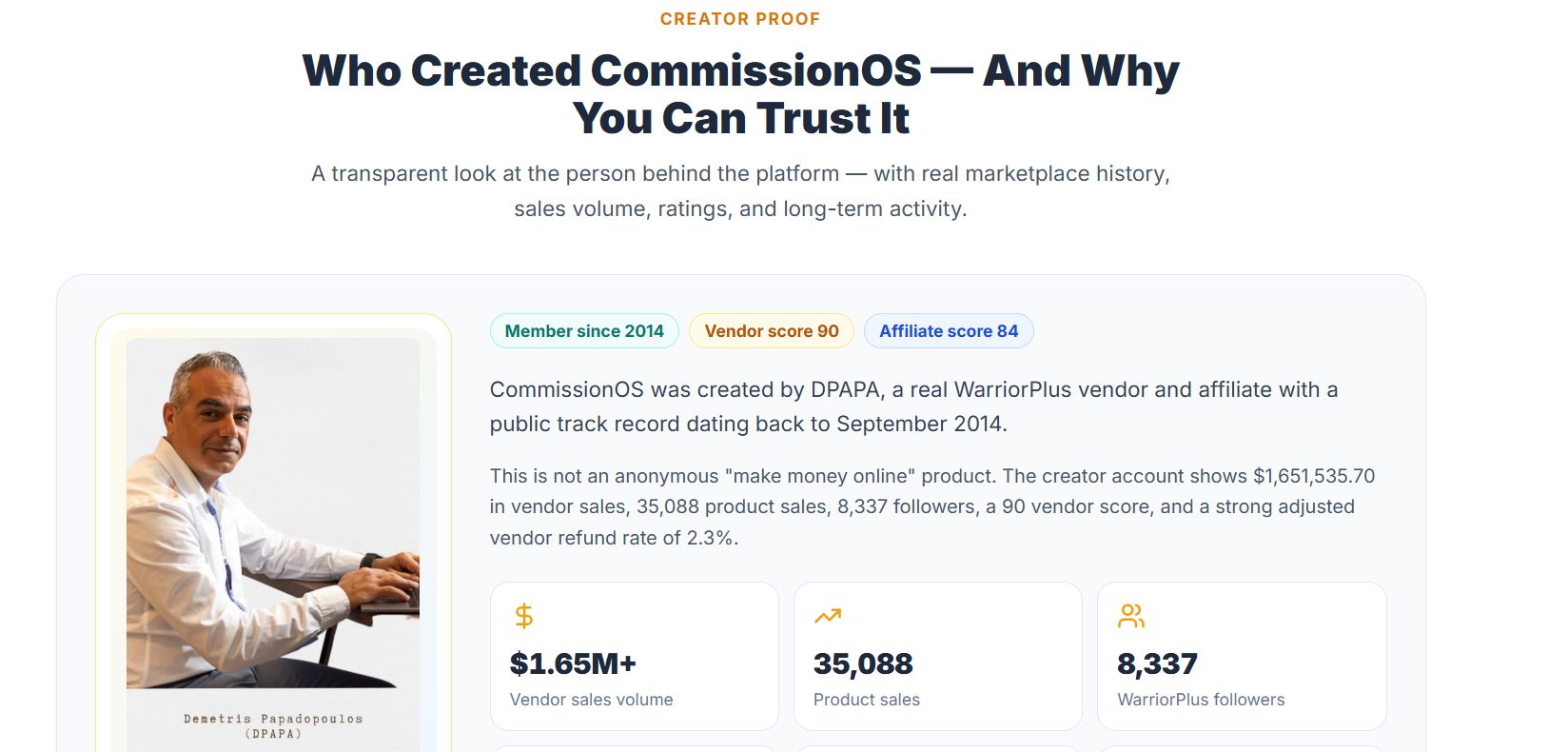 CommissionOS features and dashboard